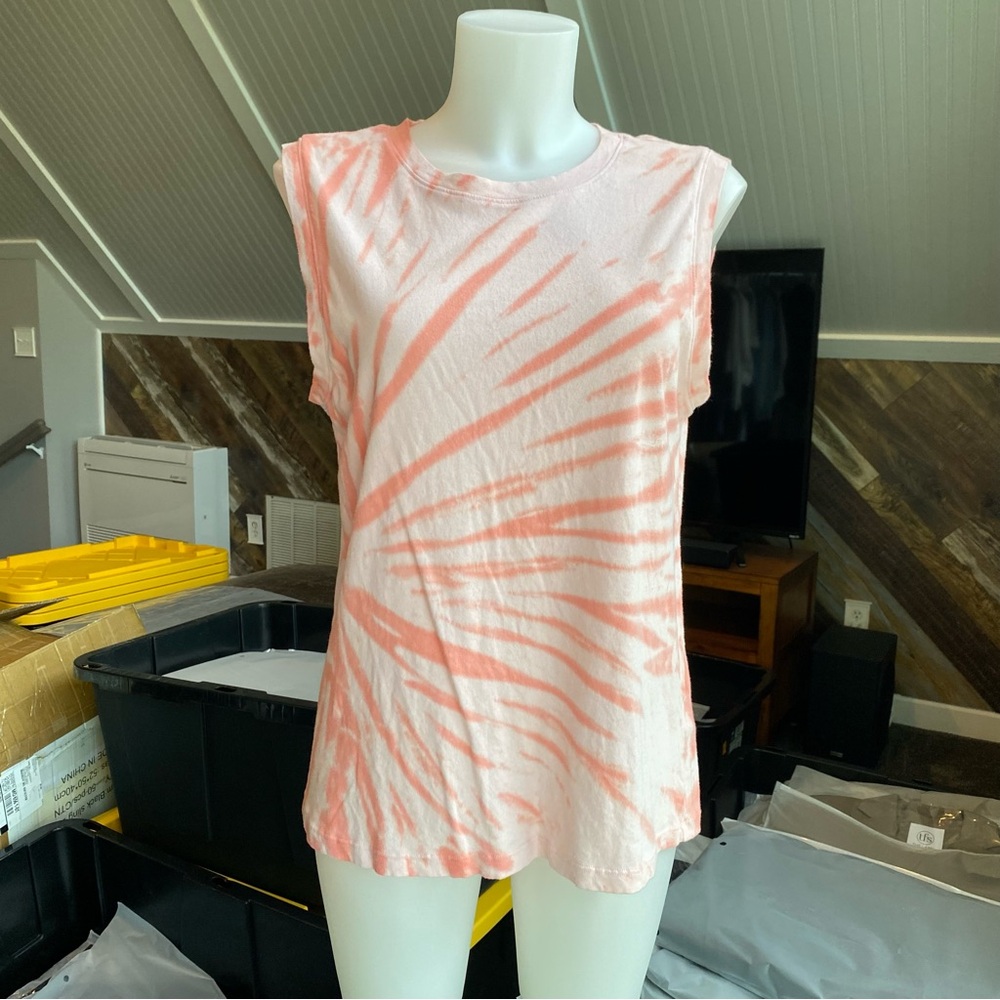 Evereve Michael Stars Pink and White Sleeveless Top Asymmetrical Design